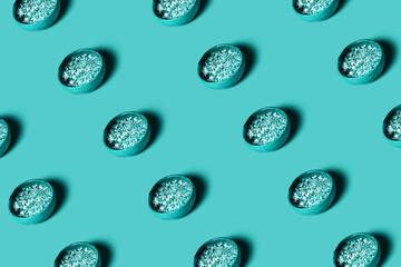 Sprinking from sweets in wooden dishes. Easter accessories. Sweet food for the holidays.