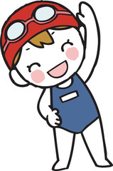 水着で準備体操をする女の子のイラスト
