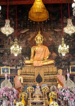 The Shrine of the Buddha at the Wat Arun Temple near the banks of the Chao Phraya River in the city of Bangkok in the Kingdom of Thailand