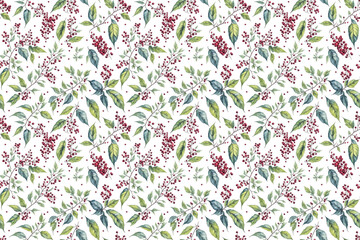 Seamless pattern. Rowan. Seamless watercolor floral template.