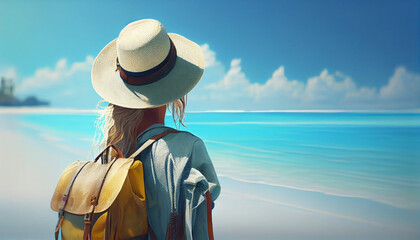 Vocation concetp. Behind the woman tourist on the sea  Ai generated image