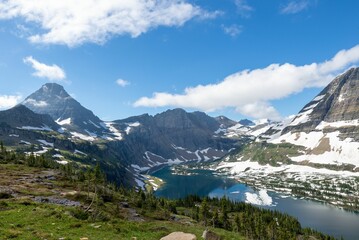 Incredible view at the end of the Hidden Lake Trail and the mountains in Glacier National Park