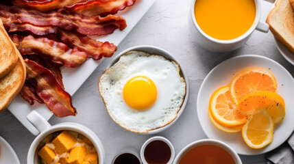 Traditional breakfast with eggs. Illustration AI Generative.