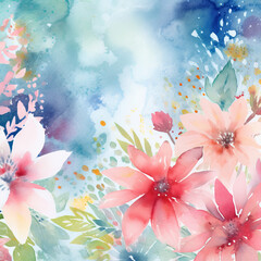 Fototapeta na wymiar Watercolor natural floral background. Illustration AI Generative.