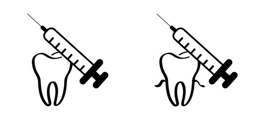 Anaesthetic injection icon. Cartoon healthy, tooth with gums. Vector and medical spring. Damage teeth or tooth with caries. Cracked tooth, mouth and dental, damaged. Dental injection.
