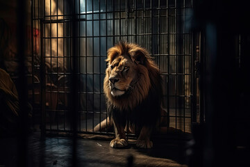 Lion in cage, ai generative image - 593285469