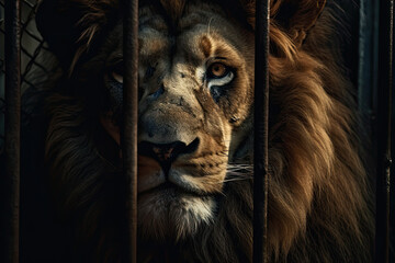 Lion in cage, ai generative image - 593285478