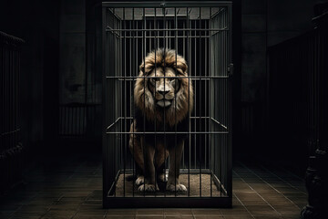 Lion in cage, ai generative image - 593285483