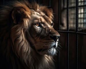 Lion in cage, ai generative image - 593285490