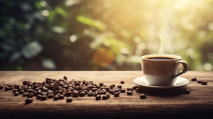 Coffee cup on natural background. Illustration AI Generative.