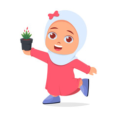 Stylish cute girl with flower pot in hands