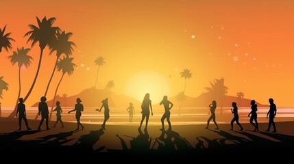 Summer disco party background. Illustration AI Generative.