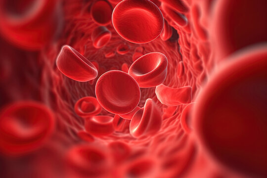 Hemoglobin flows in blood vessels. AI technology generated image