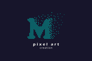 M letter logo. Logotype vector design. collection pixel art