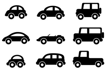 simple vector black silhouette car, set 9, isolated on white