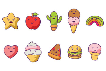 Cute Kawaii Icon Illustration Character Cartoon Vector Face Design background food japanese element sweet emoji graphic emoticon,