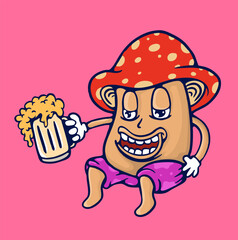 Illustration vector graphic of MUSHROOM BEER suitable for logo product also for design merchandise