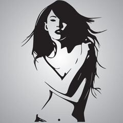 silhouette naked body of a woman model with her arms crossed on her chest wall art