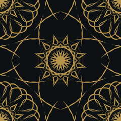 Golden ornamental seamless geometric black pattern. Elegant endless ornate luxury vector background