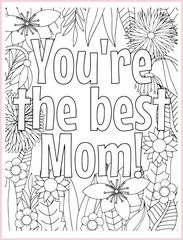 Mothers Day Coloring Page, Happy Mothers Day, Greeting Card Vector Design. Mother's Day Coloring Page, Adorable Mother's Day Coloring Pages for Kids to Gift to Mom. May activities for Kindergartens