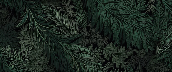 Naklejka na ściany i meble Green wallpaper with leaf designs, style of minimalist strokes. Generative Ai. 