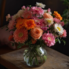 Beautiful Floral Arrangement: A Bunch of Blooming Flowers in a Vase for a Happy Mother's Day Gift