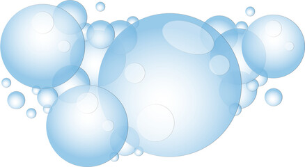 Cartoon soap foam with bubbles. Light blue suds of bath, shampoo, shaving, mousse. - obrazy, fototapety, plakaty