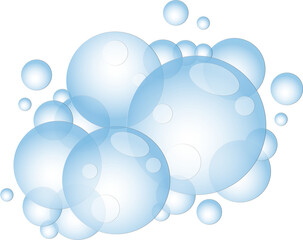 Cartoon soap foam with bubbles. Light blue suds of bath, shampoo, shaving, mousse.