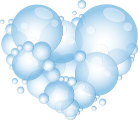 Cartoon soap foam with bubbles. Light blue suds of bath, shampoo, shaving, mousse.