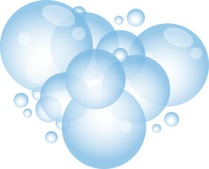 Cartoon soap foam with bubbles. Light blue suds of bath, shampoo, shaving, mousse.