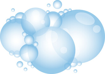 Cartoon soap foam with bubbles. Light blue suds of bath, shampoo, shaving, mousse.