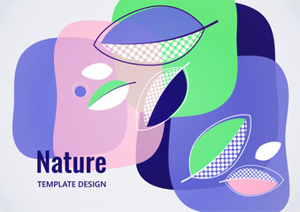 Abstract background with leaves and geometric shapes. Eco banner in flat style. Modern design for paper, cover, fabric, interior decor and other users. Vector