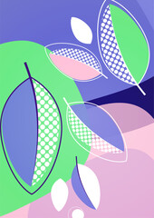 Abstract background with leaves and geometric shapes. Eco banner in flat style. Modern design for paper, cover, fabric, interior decor and other users. Vector