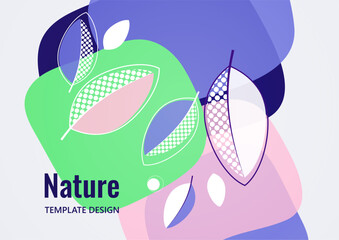 Abstract background with leaves and geometric shapes. Eco banner in flat style. Modern design for paper, cover, fabric, interior decor and other users. Vector
