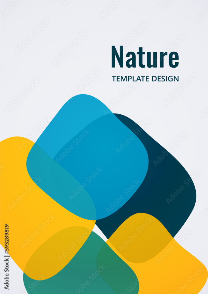 Poster geometric composition with a transparent overlay of colored rounded, square shapes. vector.