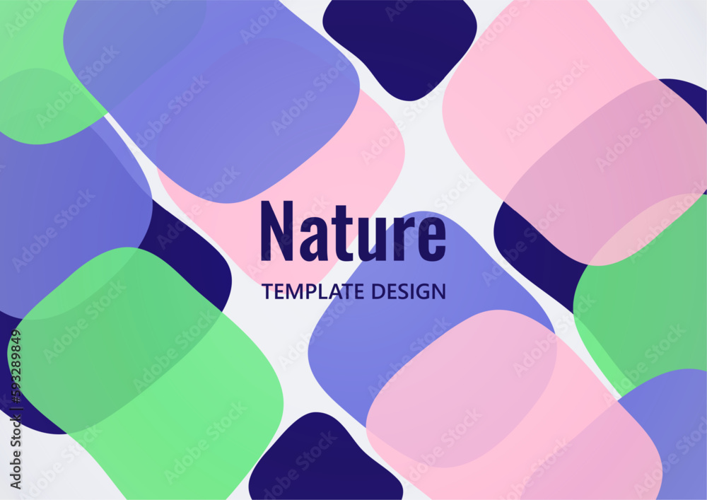 Poster geometric composition with a transparent overlay of colored rounded, square shapes. vector.