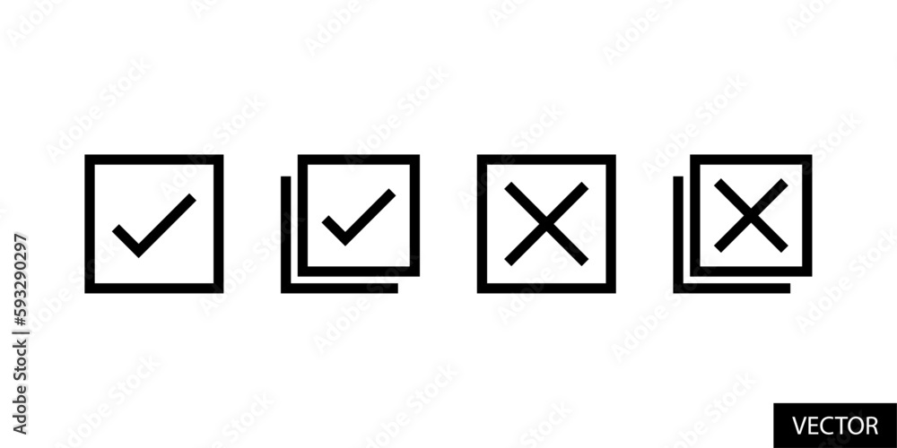 Poster select, check all, deselect, uncheck all, tick and cross mark in box vector icons in line style desi