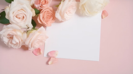 Obraz na płótnie Canvas White mockup card with rose flower. Illustration AI Generative.
