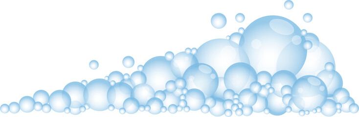 Cartoon soap foam with bubbles. Light blue suds of bath, shampoo, shaving, mousse