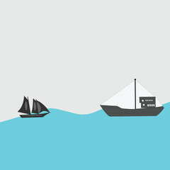 image vector of two boats sailing in the ocean,