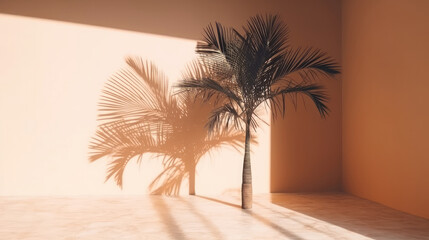 Palm shadow background. Illustration AI Generative.