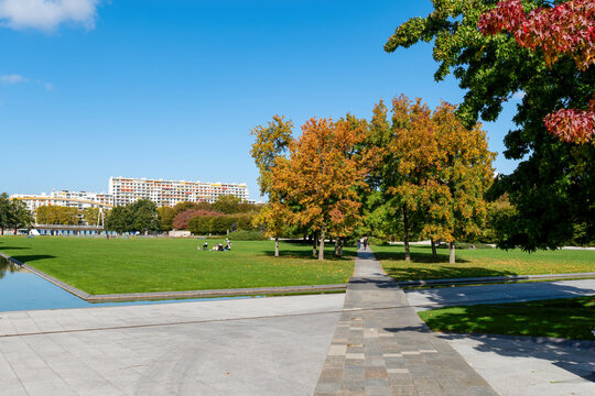 Public Parc Andre Citroen on a sunny day of Autumn