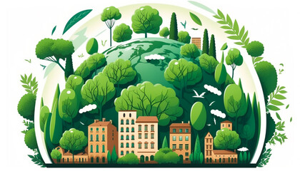 Green city on earth globe. World environment and sustainable energy concept 