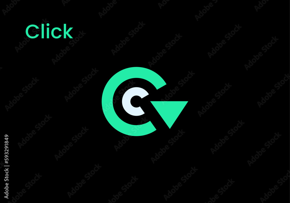 Poster monogram letter c with cursor click symbol