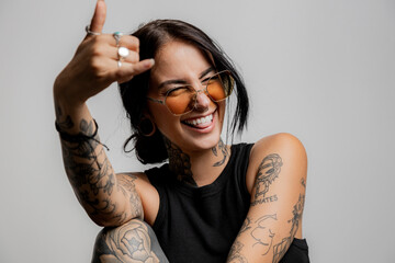 Candin Portrait of a girl with tattoos - obrazy, fototapety, plakaty