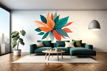 Simple minimalistic design style of Boho art design muted color scheme, incorporating botanical