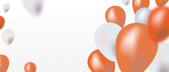 Celebration banner blue and white balloons with gold confetti. Vector illustration