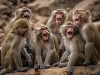 A group of monkeys caught in a moment of laughter and merriment
