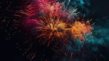 Colored powder explosion on black background. Freeze motion.