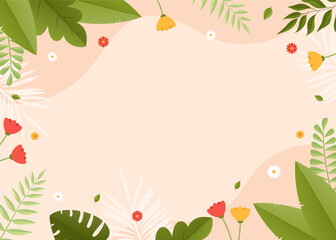 Fototapeta premium background design with flat illustrations of various plants and leaves